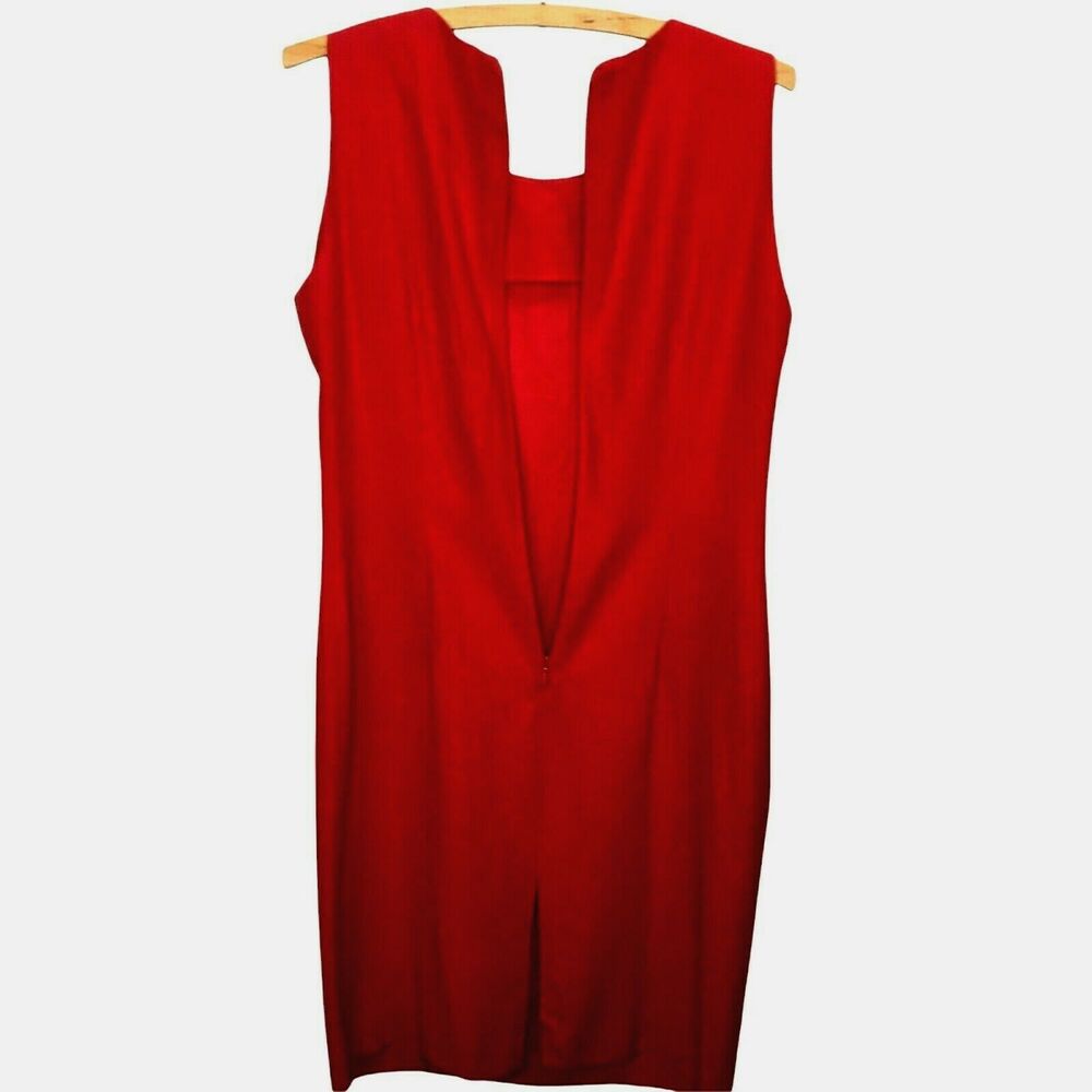 Vintage Little Red Dress 8 Sleeveless Yoke Knee Zip Sheath Back Slit Classic - Picture 4 of 6